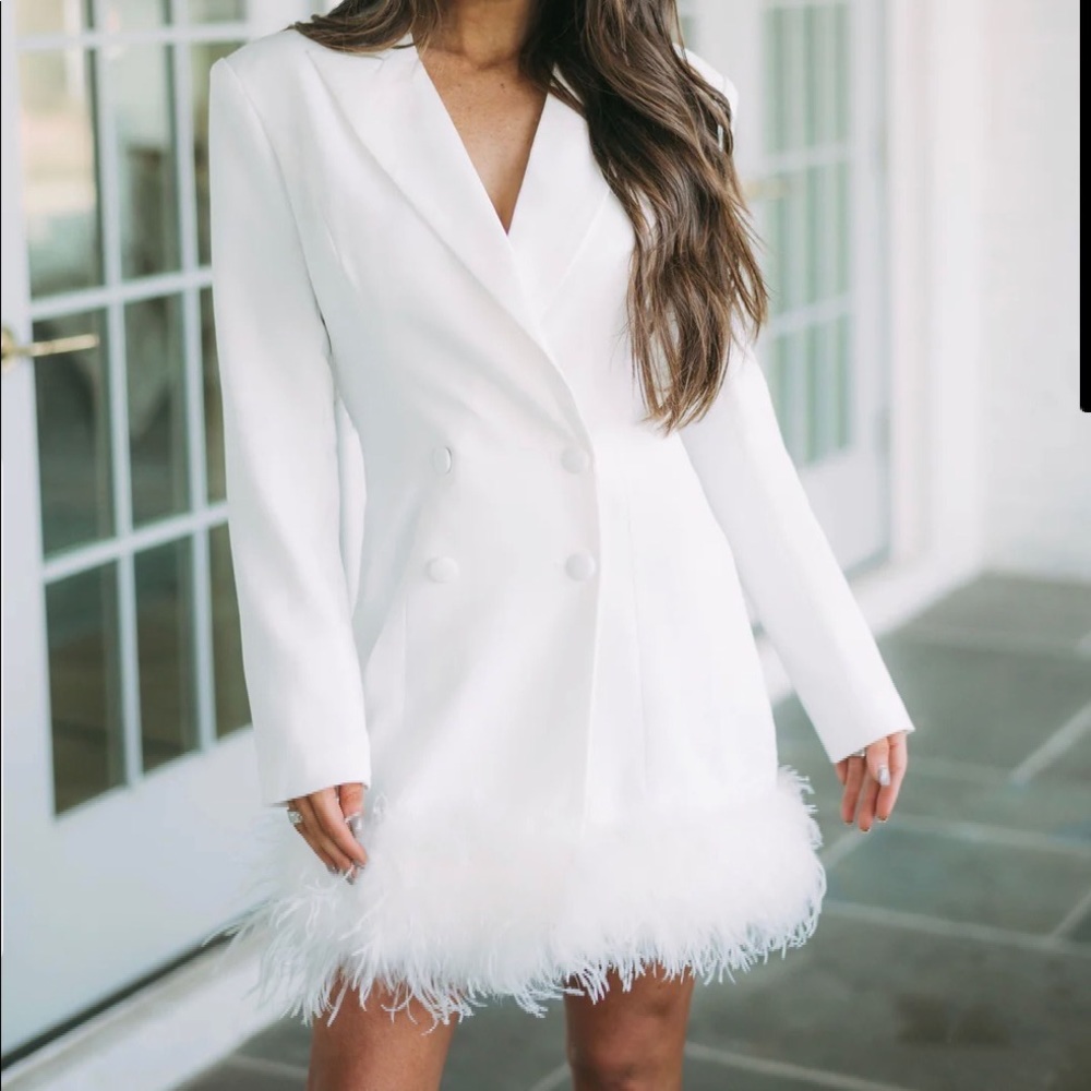 NWT - Off-White Feather Trim Blazer Dress
